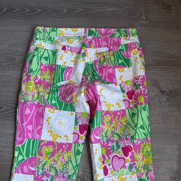 Vtg Lilly Pulitzer white label Patchwork Boot Cut Beads Rhinestones Pants 12 - Picture 10 of 11